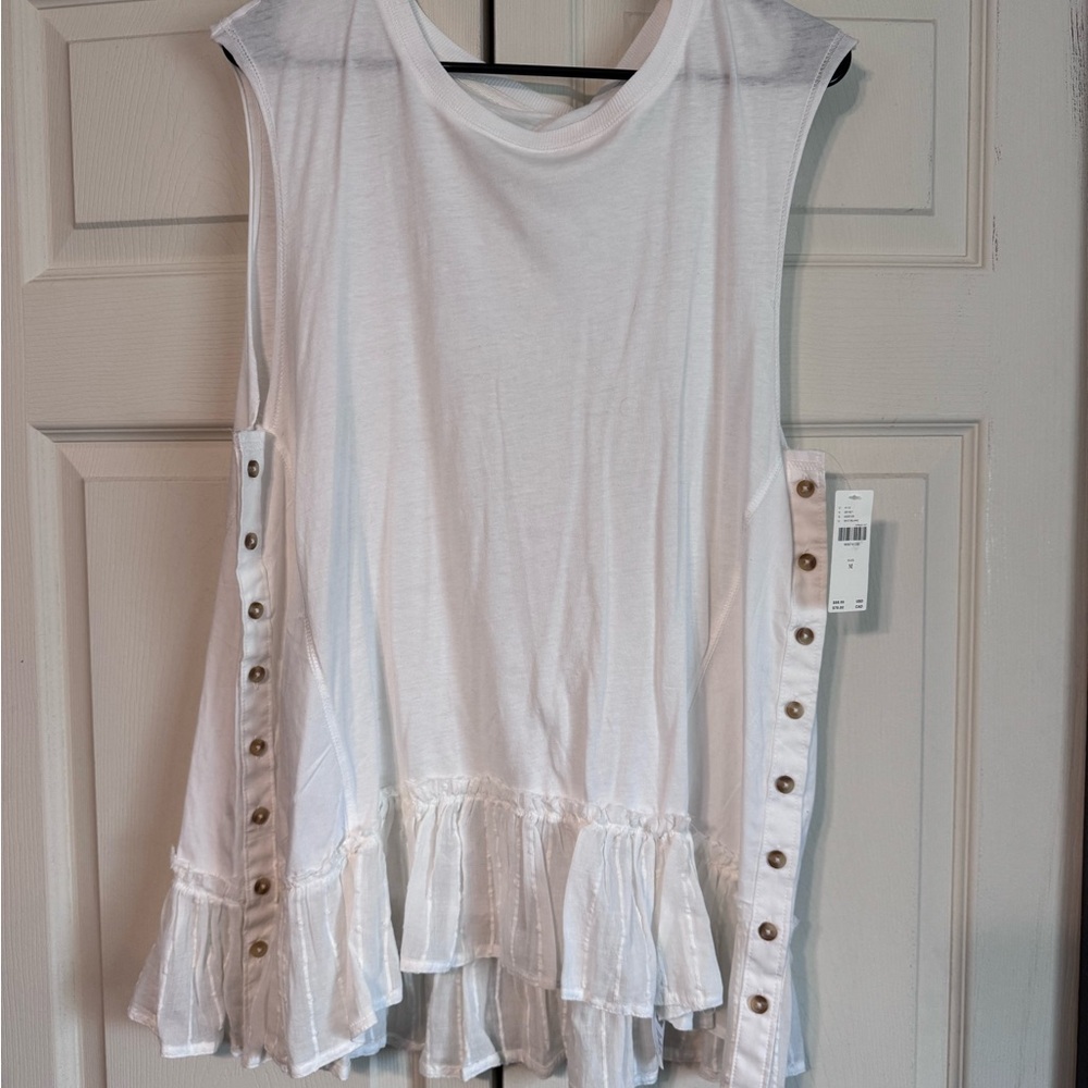 White Sleeveless Ruffle Hem Top
